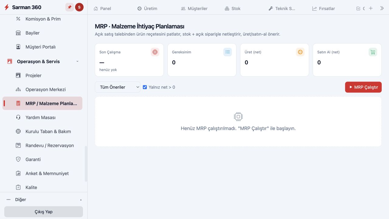 Üretim & Sanayi — MRP / Malzeme Planlama